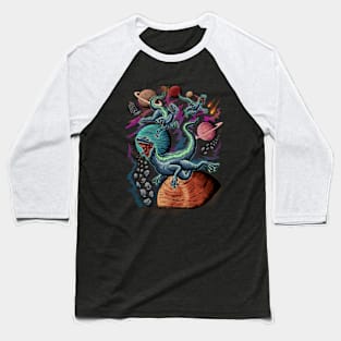 T-Rex Dinosaur Flying in Space Galaxy Baseball T-Shirt